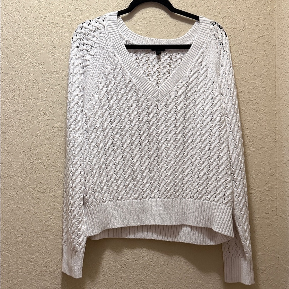 NWOT, Talbots White V-Neck Sweater, Size XL